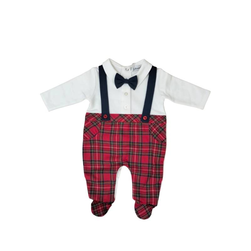Newborn baby sleepsuit 1 month Ninnaoh with red Tartan suitable for his first Christmas - 