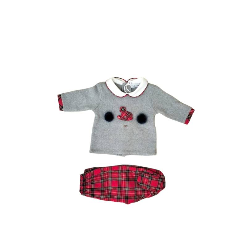 Corredino neonato con tartan rosso adatto al suo primo Natale clinico 1 mese - 