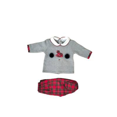 Newborn baby dress with red tartan suitable for his first clinical Christmas 1 month - 