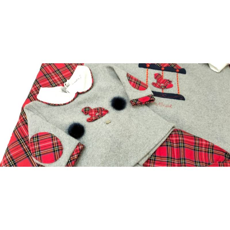 Corredino neonato con tartan rosso adatto al suo primo Natale clinico 1 mese - 