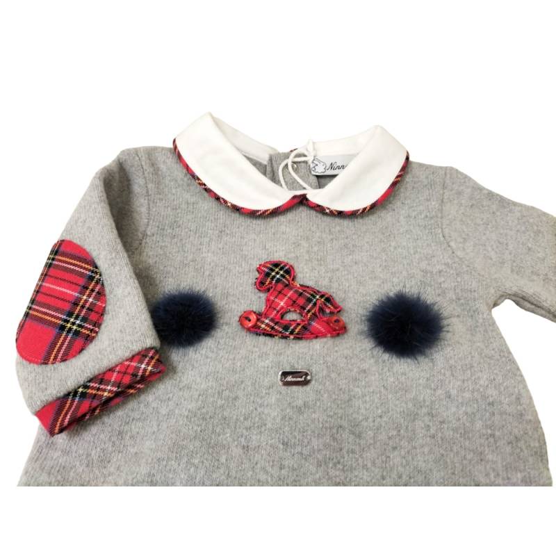 Newborn baby dress with red tartan suitable for his first clinical Christmas 1 month - 