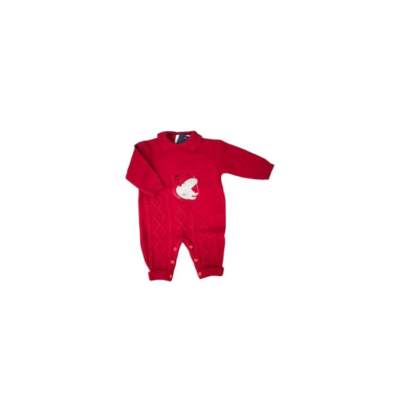 Grenouillère bébé 1/3 mois en laine rouge pour son premier Noël - 