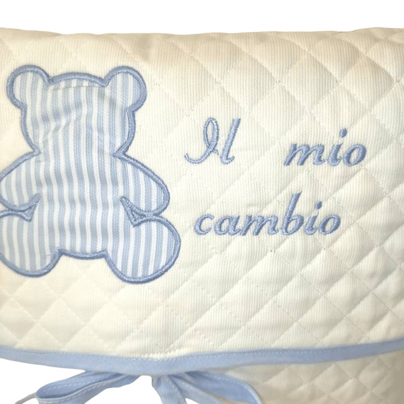 Busta cambio neonato con orsetto in cotone bianco trapuntato