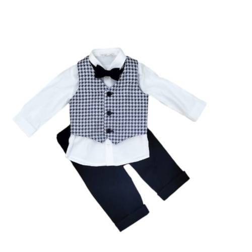 Elegantes Baby Outfit Barcellino weiß und blau mit Weste und Fliege 3/6/9 Monate - 