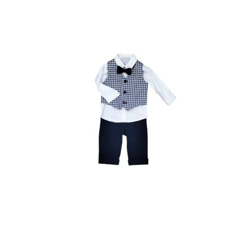 Elegantes Baby Outfit Barcellino weiß und blau mit Weste und Fliege 3/6/9 Monate -  2