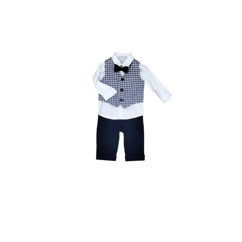 Elegante conjunto para bebé Barcellino blanco y azul con chaleco y pajarita 3/6/9 meses - 