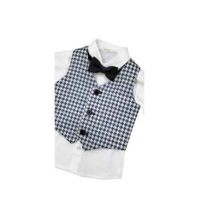 Fato de bebé elegante Barcellino branco e azul com colete e laço 3/6/9 meses - 