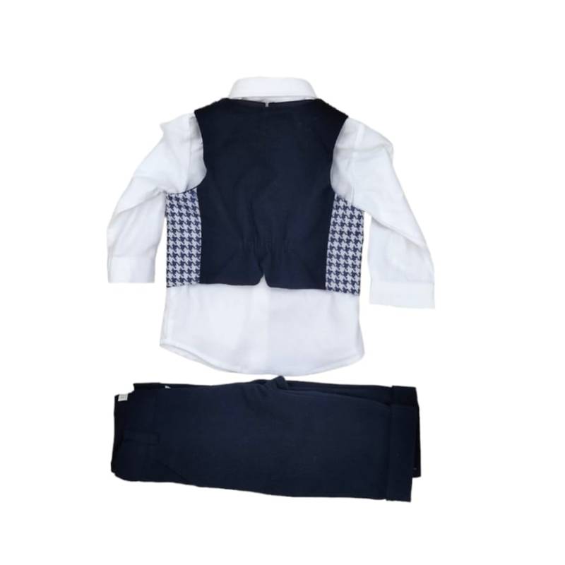 Fato de bebé elegante Barcellino branco e azul com colete e laço 3/6/9 meses - 