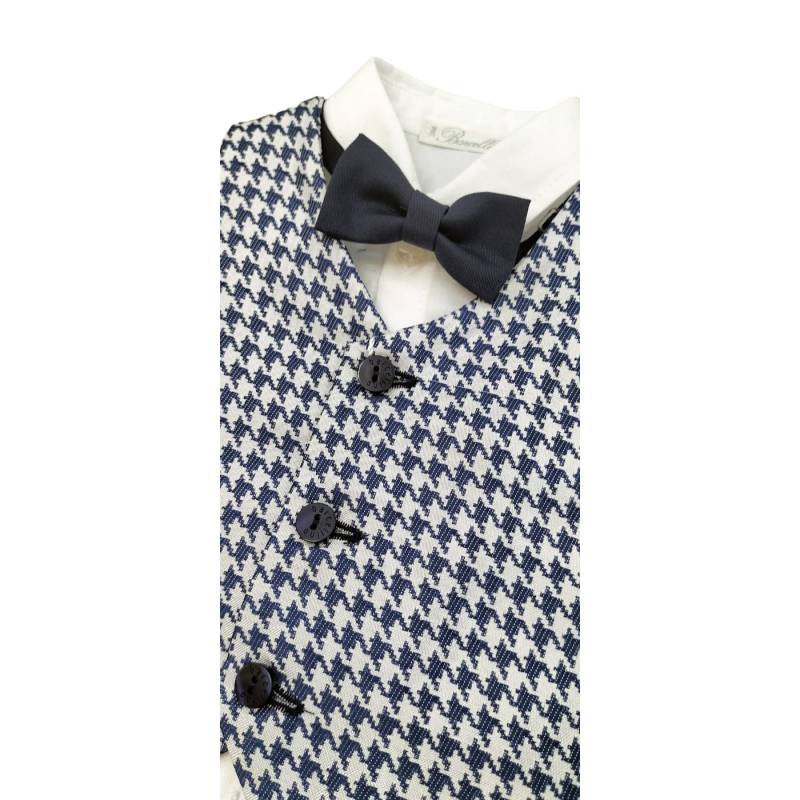 Completo elegante bambino Barcellino bianco e blu con gilet e papillon 3/6/9 mesi - 