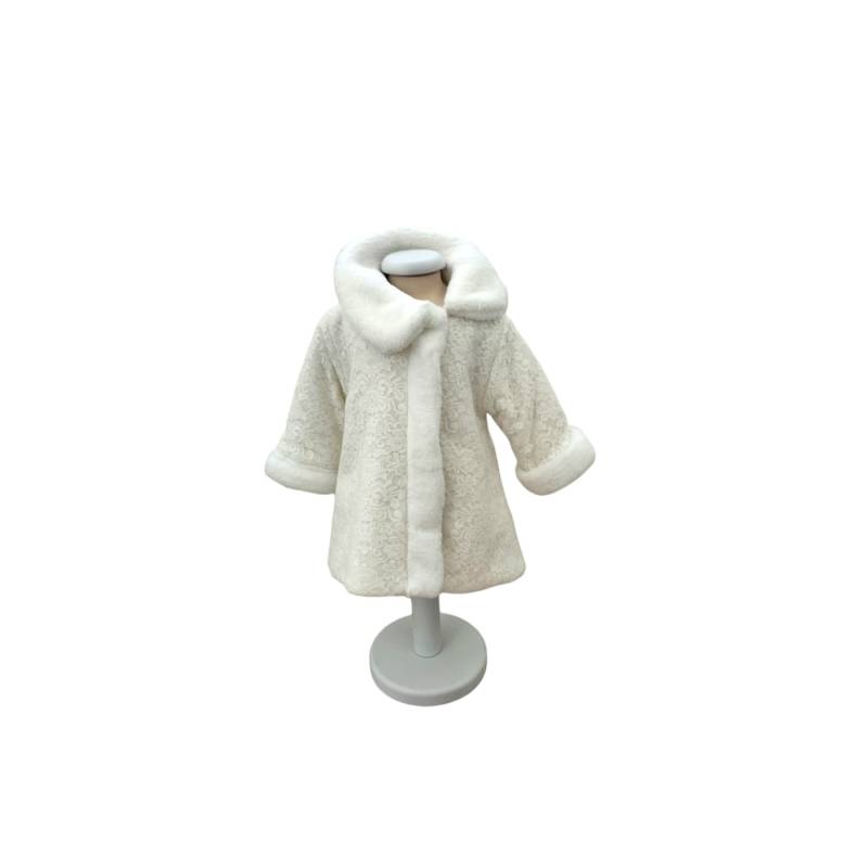 Abrigo de niña 6 y 9 meses elegante Ninnaoh crema claro encaje y piel - 