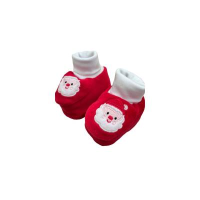 Patucos de Navidad de chenilla roja y blanca 0/3 meses - 