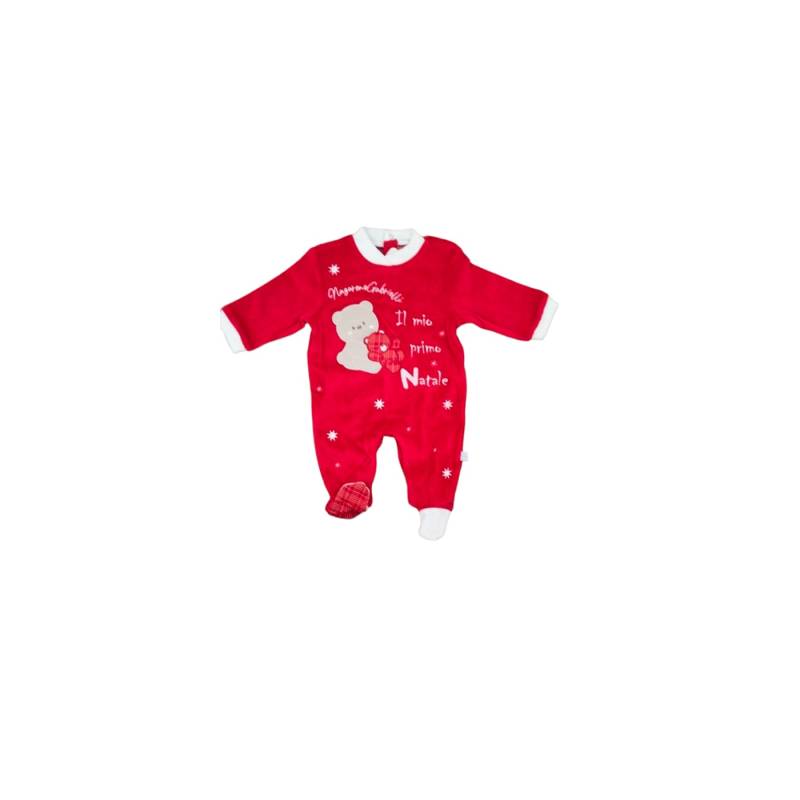 Il mio primo Natale - Tutina neonato/a in ciniglia rossa e bianca "Il mio primo Natale" - Vendita Abbigliamento Neonato