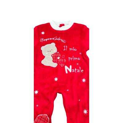 Tutina neonato/a in ciniglia rossa e bianca "Il mio primo Natale" - 