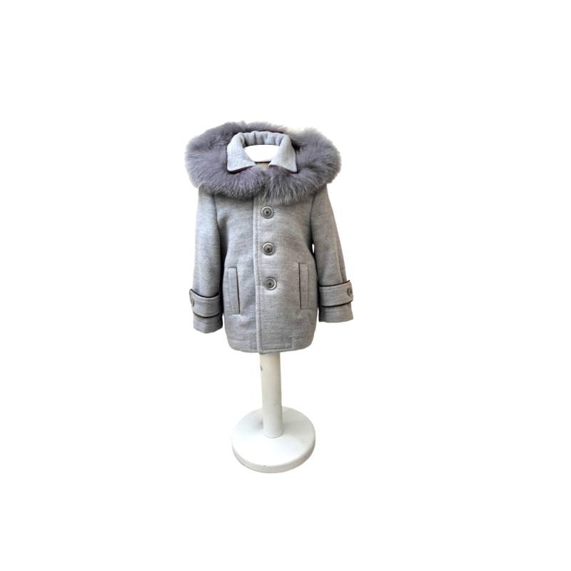 Girl's elegant outerwear coat size 6 months Minù grey with fur - 