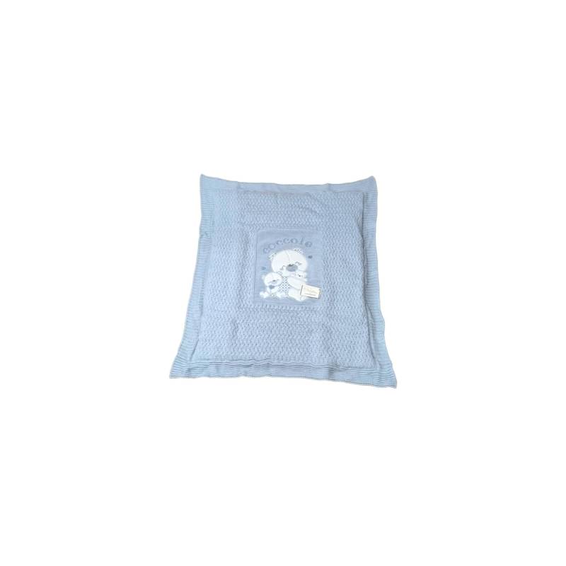 Light blue wool-effect cradle duvet cover with bear embroidery - 