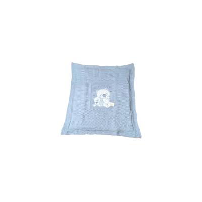 Capa de edredão para berço com efeito de lã azul claro e bordado de urso - 