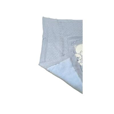 Capa de edredão para berço com efeito de lã azul claro e bordado de urso - 