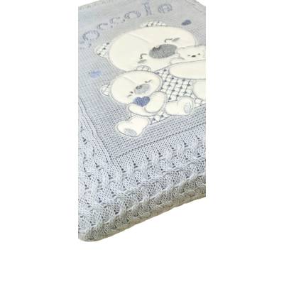 Light blue wool-effect cradle duvet cover with bear embroidery - 