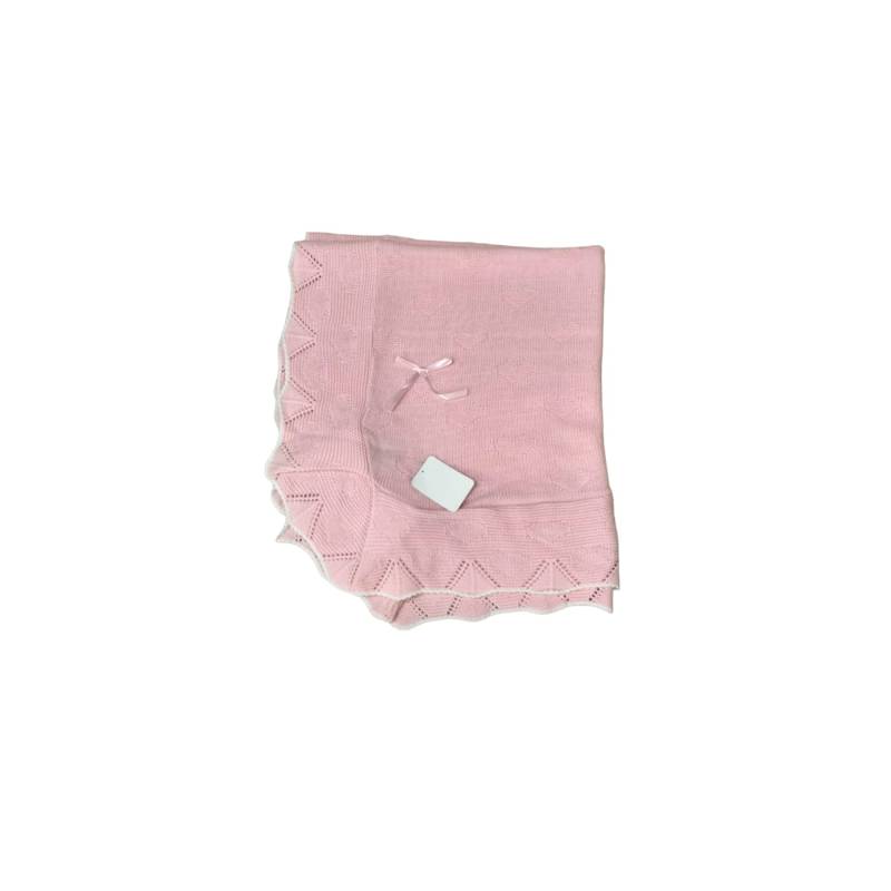 Pink wool-effect shawl baby blanket measuring 80*100 cm - 