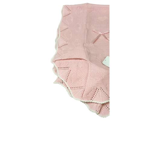 Pink wool-effect shawl baby blanket measuring 80*100 cm -  2