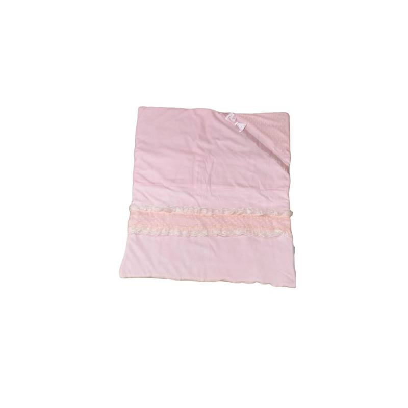 Capa de edredão elegante para recém-nascido em chenille cor-de-rosa com renda e tule - 