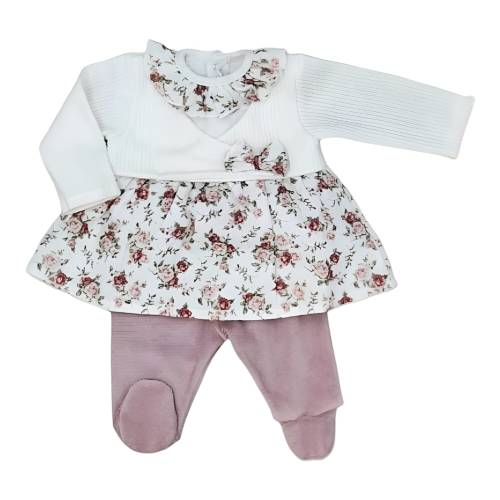 Ensemble pour nouveau-né Teto&Ttta en chenille crème et rose avec clinique taille 1 mois -  2