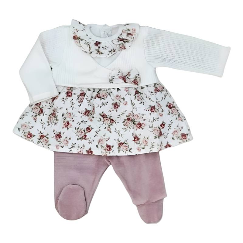 Teto&Ttta Neugeborenen-Outfit in Creme und rosa Chenille mit Klinik Größe 1 Monat - 
