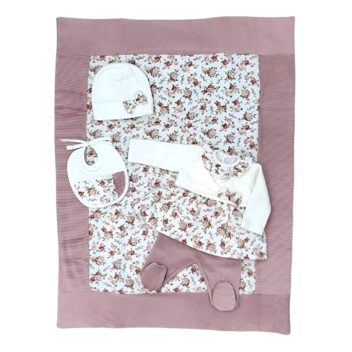 Teto&Ttta Neugeborenen-Outfit in Creme und rosa Chenille mit Klinik Größe 1 Monat - 