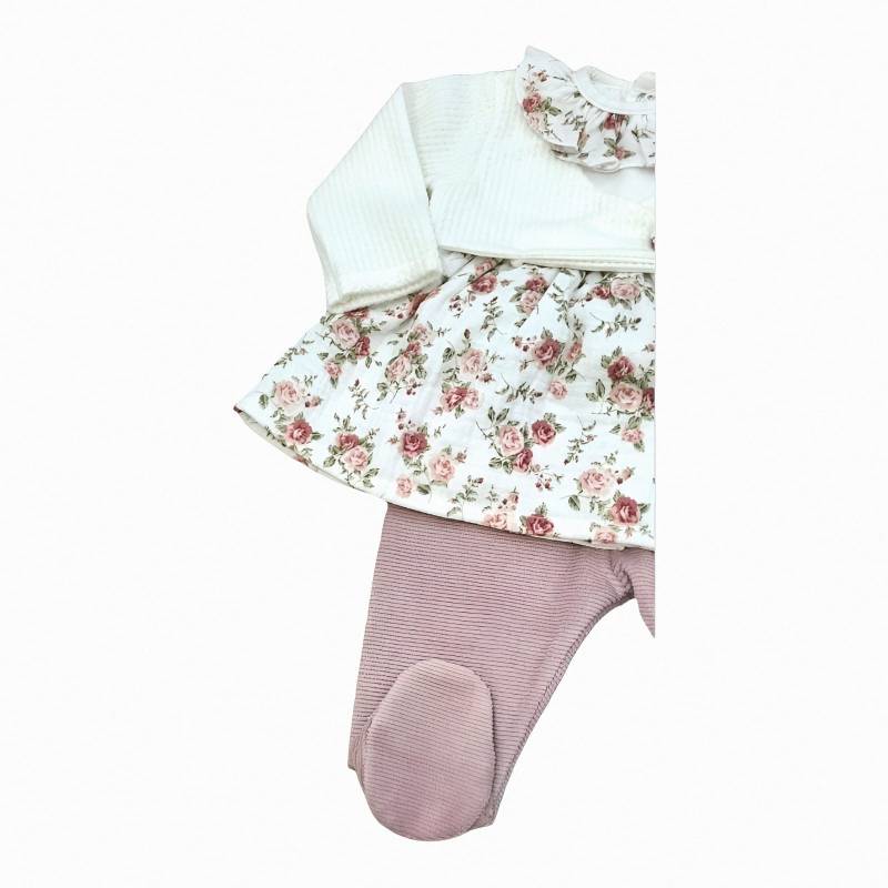 Teto&Ttta Neugeborenen-Outfit in Creme und rosa Chenille mit Klinik Größe 1 Monat - 