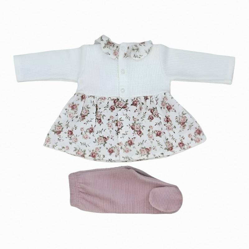 Corredino neonata Teto&Ttta in ciniglia panna e rosa con clinico misura 1 mese - 