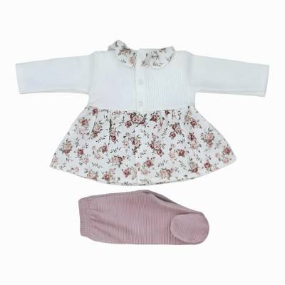 Teto&Ttta Neugeborenen-Outfit in Creme und rosa Chenille mit Klinik Größe 1 Monat - 