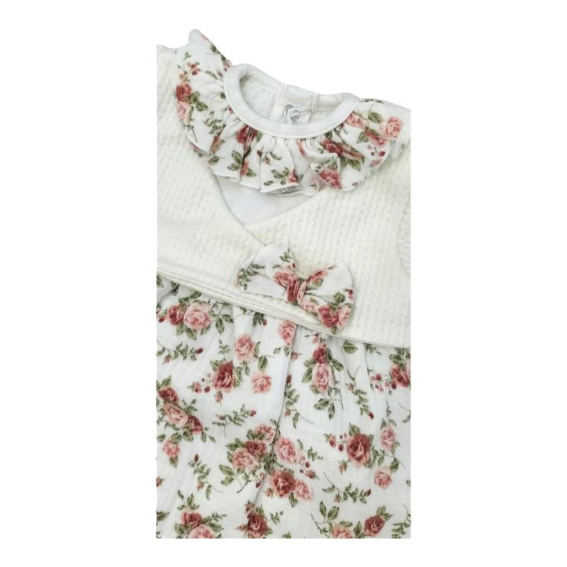 Teto&Ttta Neugeborenen-Outfit in Creme und rosa Chenille mit Klinik Größe 1 Monat - 