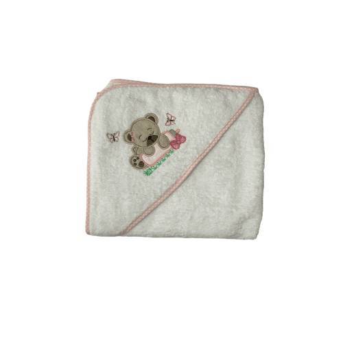 Peignoir triangle en coton éponge blanc pour bébé fille avec ours en peluche -  2