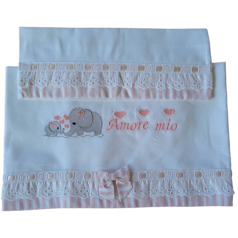 Machine-embroidered white cotton batiste newborn baby sheet - 