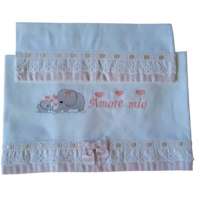 Sábana para recién nacido de batista de algodón blanco bordada a máquina - 