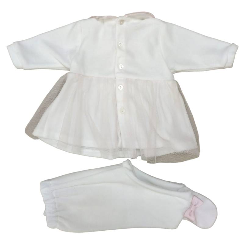 Baby girl clinical cover Minù elegant chenille with bonnet and bib - 
