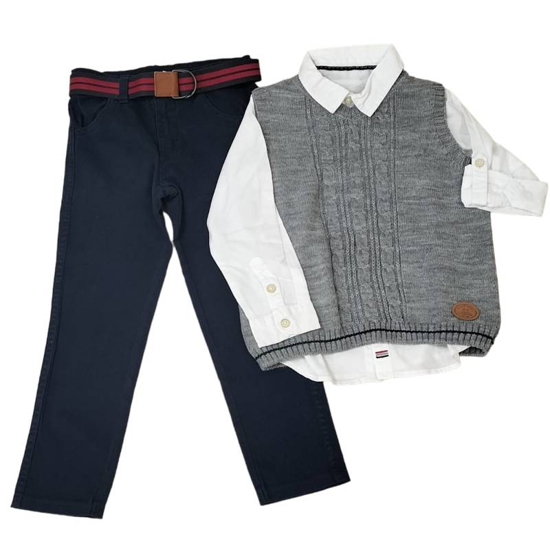 Abbigliamento completo bambino pantaloni camicia maglia smanicata 4/6/8 anni - 