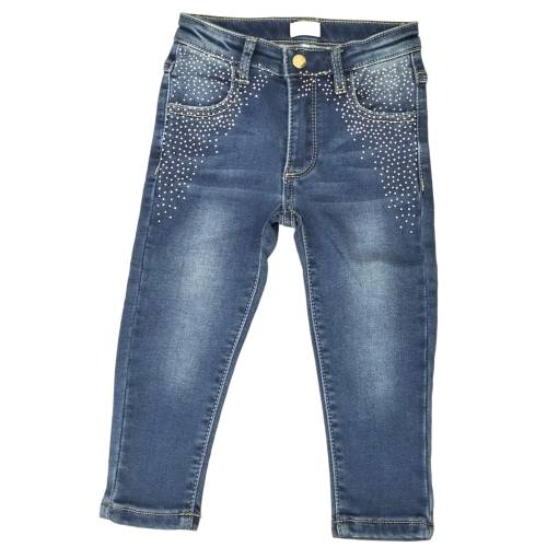 Jeans bambina FunFun 9 e 24 mesi blu con brillantini dorati - 