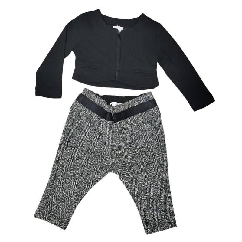 Conjunto de roupa de menina FunFun casaco e calças pretos e brancos - 