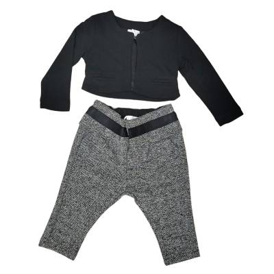 Conjunto de roupa de menina FunFun casaco e calças pretos e brancos - 