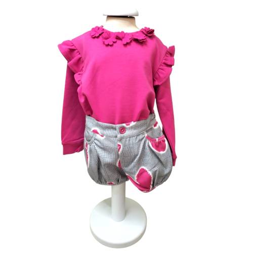 Calções e camisola roupa de menina tamanho 2 anos Fun&Fun cinzento e fúcsia - 