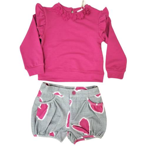 Short et sweat-shirt vêtements fille taille 2 ans Fun&Fun gris et fuchsia -  2