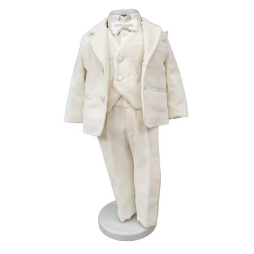 Elegante vestido de batizado para bebé em veludo creme claro - 
