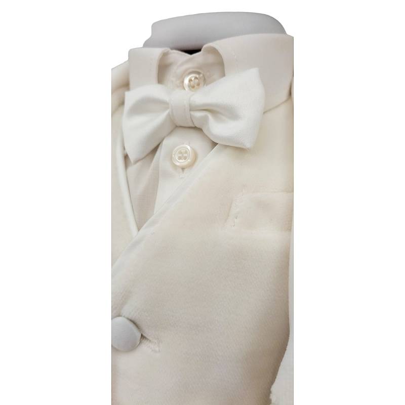 Elegante vestido de bautizo en terciopelo crema claro - 