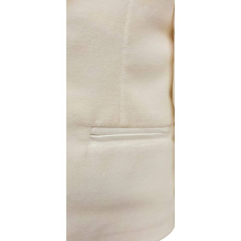 Completo abito battesimo elegante bambino in velluto color panna chiaro - 