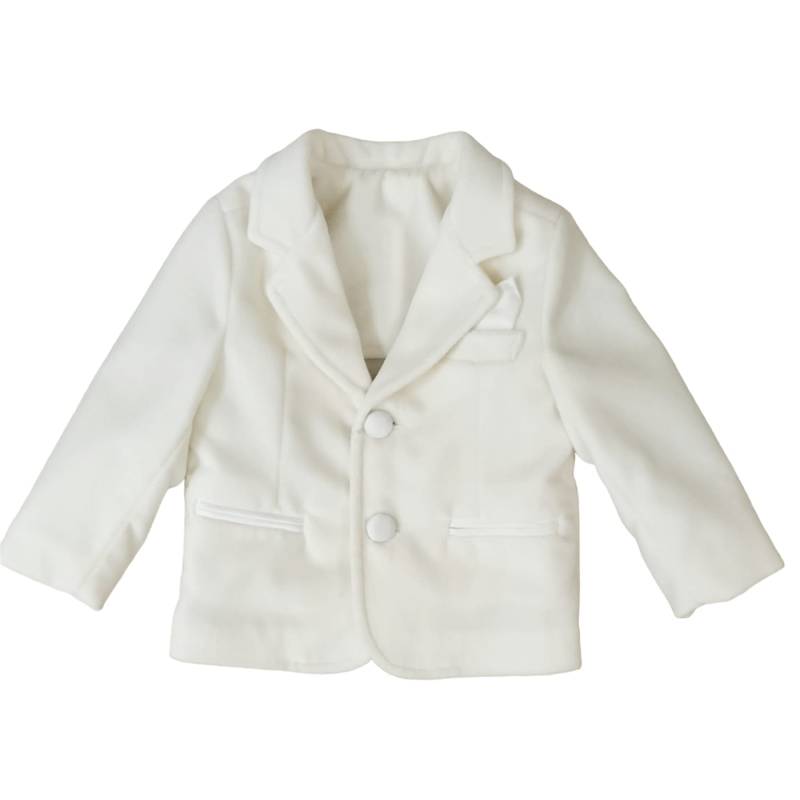 Completo abito battesimo elegante bambino in velluto color panna chiaro - 