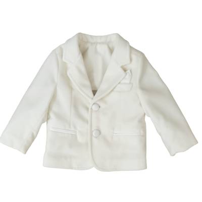 Completo abito battesimo elegante bambino in velluto color panna chiaro - 