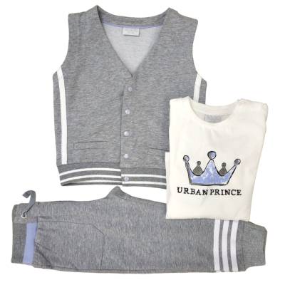 Tuta bambino con pantaloni t-shirt e gilet in cotone18/24 mesi Fun&Fun grigia - 