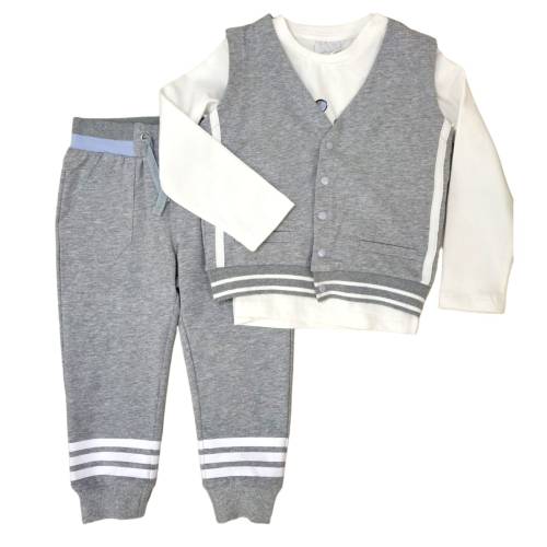 Babyanzug mit Hose T-Shirt und Baumwollweste 18/24 Monate Fun&Fun grau -  2