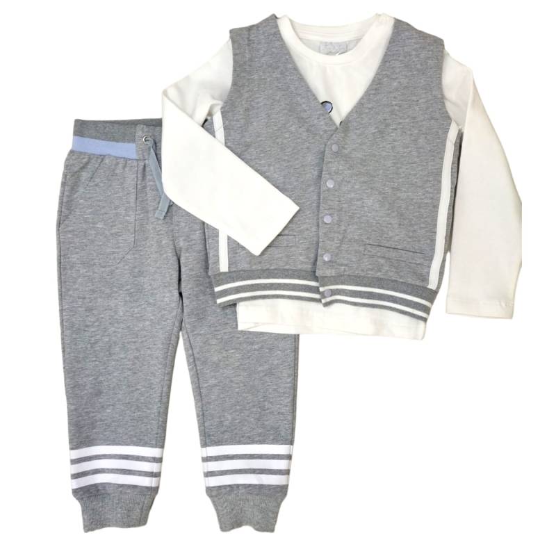 Traje de bebé con pantalón camiseta y chaleco de algodón 18/24 meses Fun&Fun gris - 